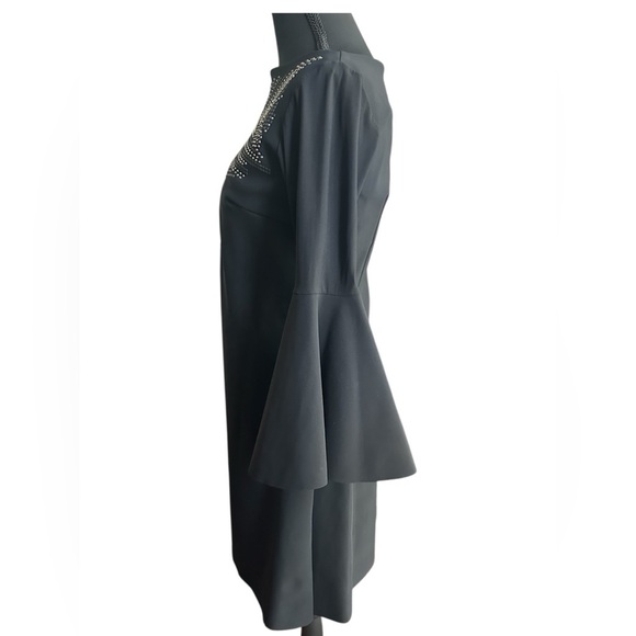 Chiara Boni Italian Black Studded Long Bell Sleeve Cocktail Dress Size 40 US 6 - Picture 7 of 8